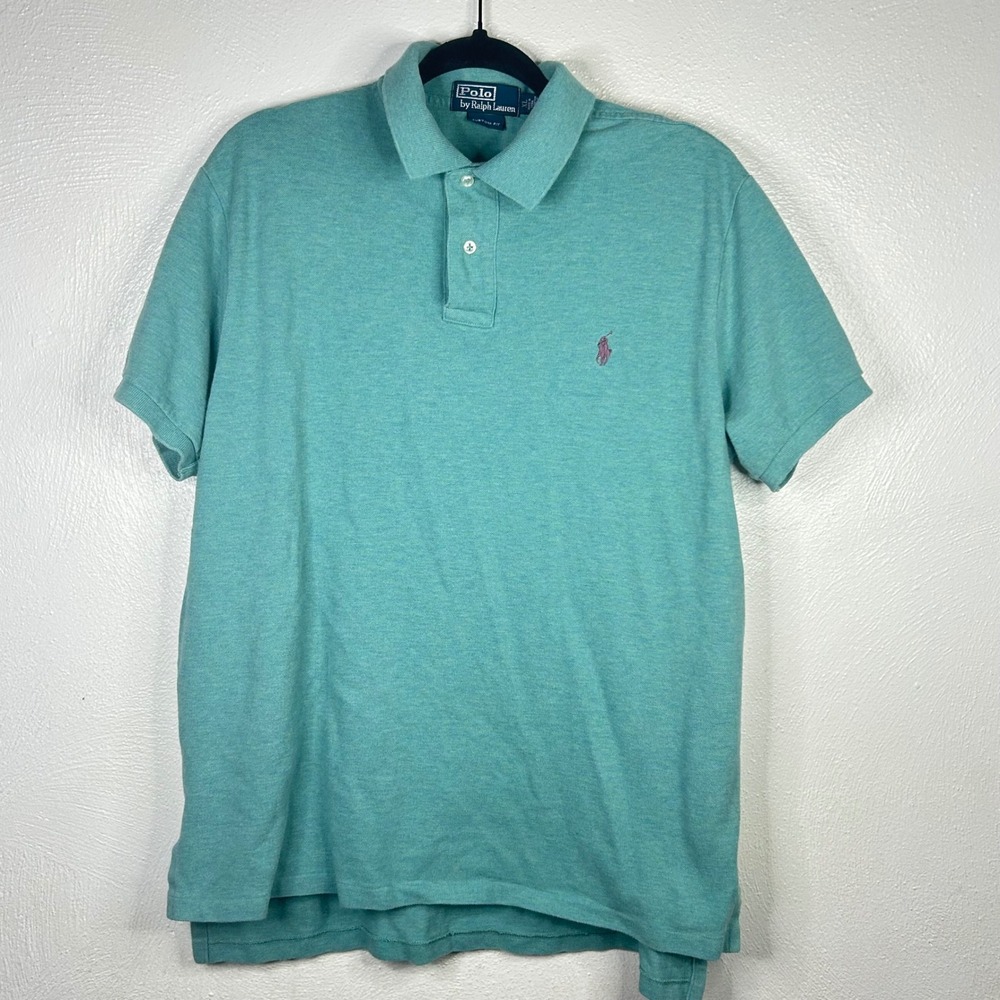Polo Ralph Lauren Mens XL Custom Fit Short Sleeve Shirt Teal Green Purple Pony